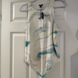 Elegant Marble Print Sleeveless Bodysuit